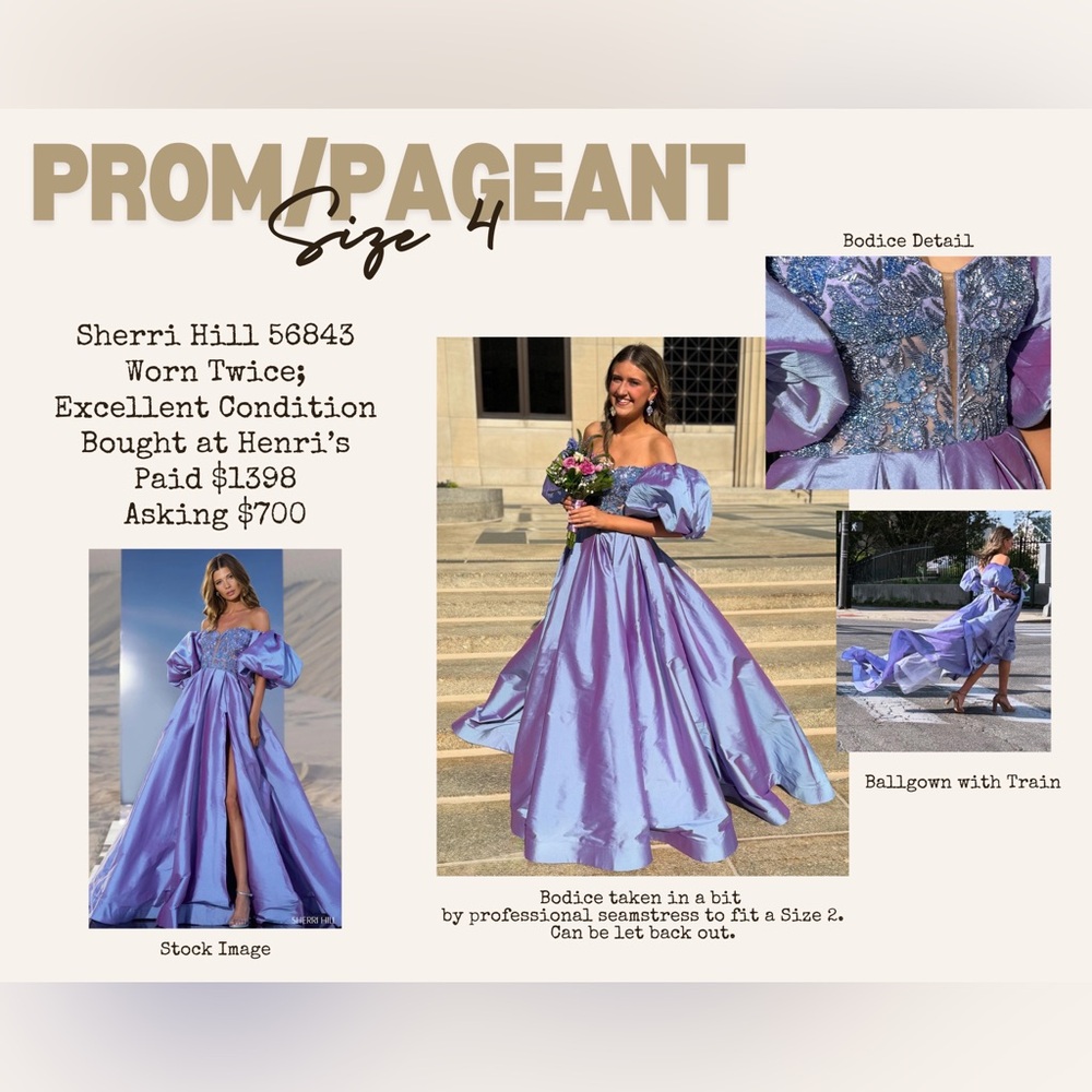 Sherri Hill Periwinkle Off-Shoulder Ballgown